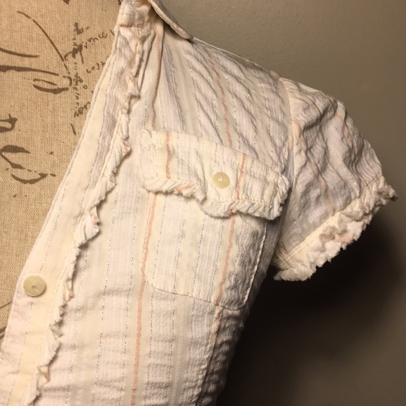 Zara white pinstripe button up v-neck dress medium - Picture 2 of 8